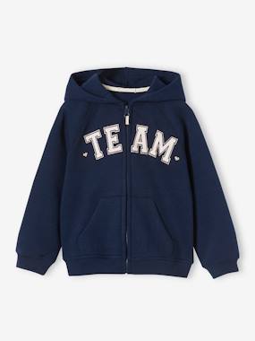 Girls-Sportswear-Hooded Jacket with "Team" Sport Motif for Girls