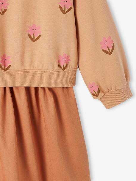 2-in-1 Effect Dress with Pop Flower Motifs for Girls peach - vertbaudet enfant 