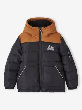 -Two-tone Hooded Jacket with Recycled Polyester Padding, for Boys