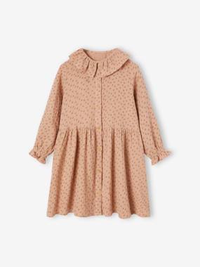 -Buttoned Dress in Cotton Gauze for Girls