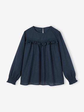 Blouse with Textured-Effect Ruffle for Girls  - vertbaudet enfant
