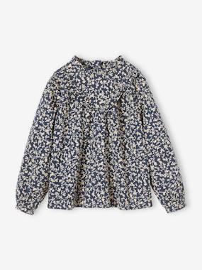 -Blouse with Crew Neck & Floral Print for Girls