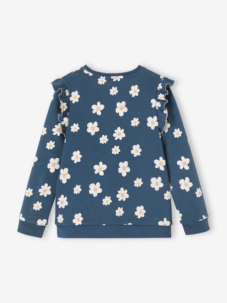 Sweatshirt with Ruffles & Message for Girls BEIGE MEDIUM MIXED COLOR+navy blue+rosy - vertbaudet enfant 