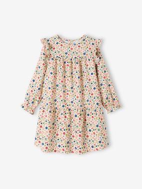 Girls-Dresses-Frilly Dress with Floral Print for Girls