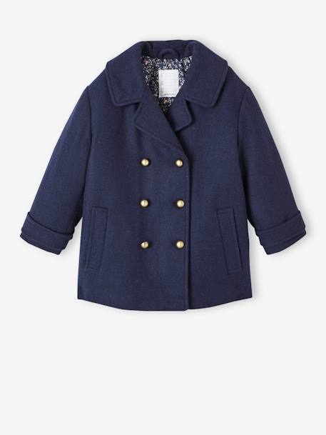 Officer's Coat in Woollen Cloth for Girls navy blue - vertbaudet enfant 