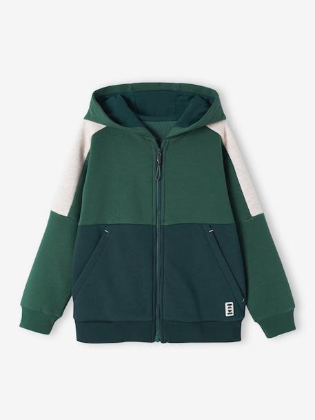 Sports Jacket with Zip & Hood, Colourblock Effect, for Boys bordeaux red+fir green+marl grey+ochre - vertbaudet enfant 