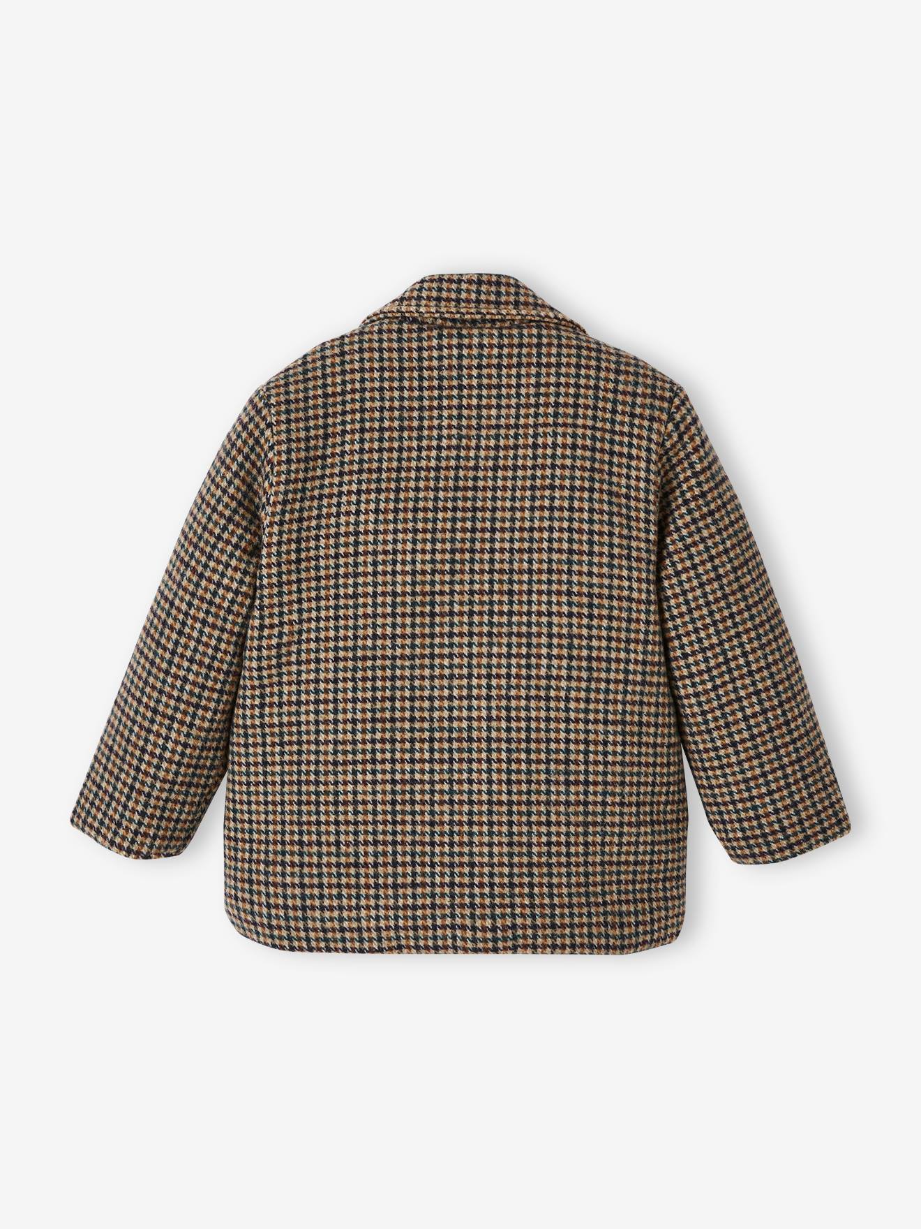 Coat in Woollen Checks & Sherpa Lining for Girls - chequered beige