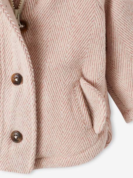 Woollen Coat Lined in Faux Fur for Babies rose - vertbaudet enfant 