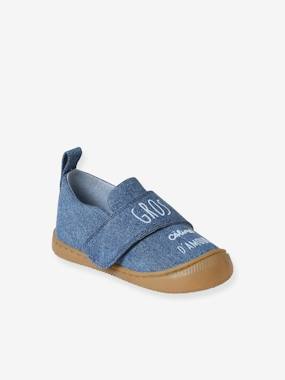 -Denim Indoor Shoes with Hook-and-Loop Strap, for Babies