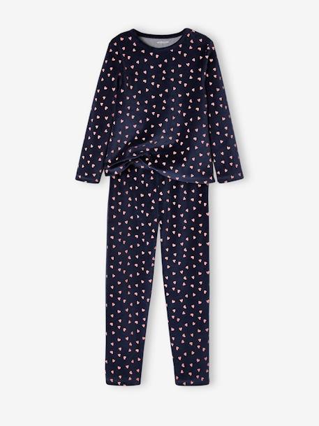 Pack of 2 Hearts Pyjamas in Velour for Girls navy blue - vertbaudet enfant 