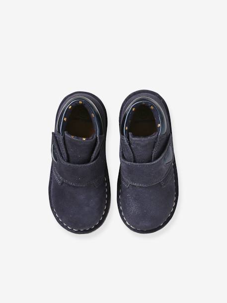 Boots in Iridescent Leather with Hook & Loop Strap, for Babies navy blue - vertbaudet enfant 