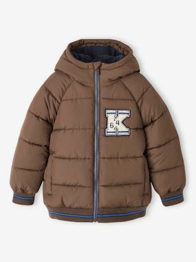 -College-Style Padded Jacket with Polar Fleece Lining for Boys