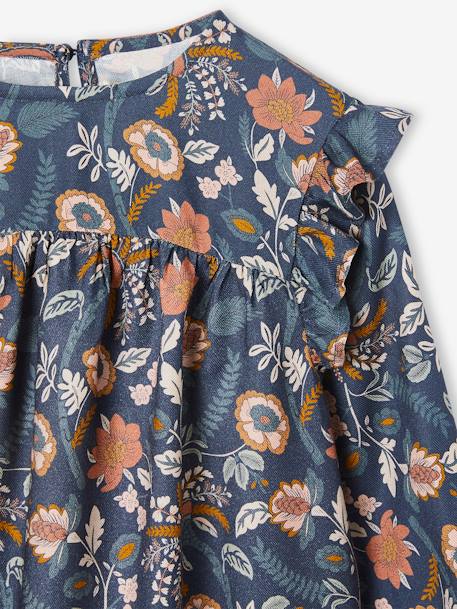 Floral Blouse with Ruffled Sleeves for Girls ecru+night blue - vertbaudet enfant 