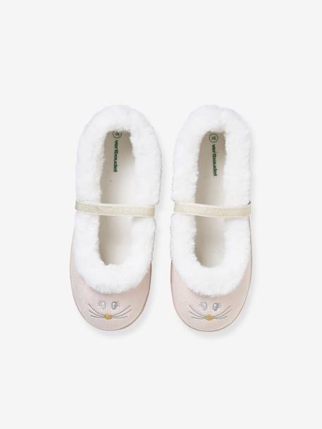Chaussons ballerines élastiqués fourrés enfant or - vertbaudet enfant 