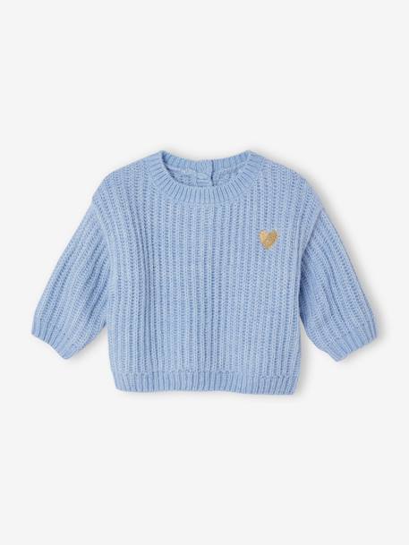 Knitted Jumper with Golden Heart for Babies sky blue - vertbaudet enfant 