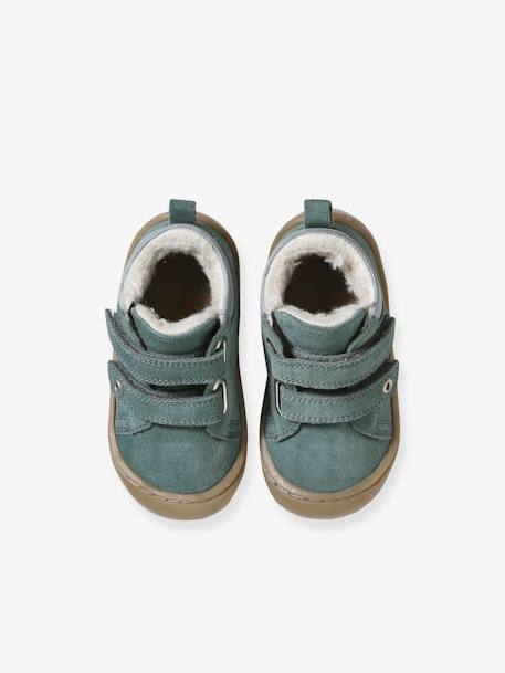 Pram Shoes in Soft Leather, Lined in Fur, for Babies, Designed for Crawling green - vertbaudet enfant 