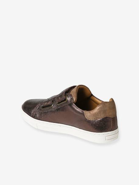 Touch-Fastening Leather Trainers for Girls, Designed for Autonomy bronze+YELLOW LIGHT METALLIZED - vertbaudet enfant 