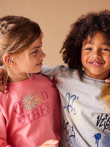 Top with 'good vibes' Message, for Girls sweet pink - vertbaudet enfant 