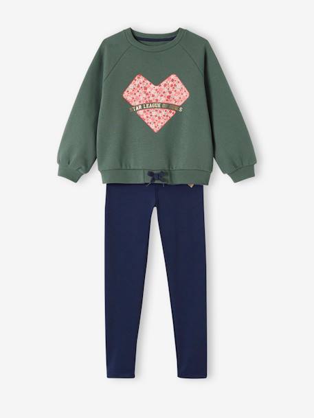 Sports Combo: Fleece Sweatshirt + Leggings in Techno Fabric, for Girls green+rosy - vertbaudet enfant 