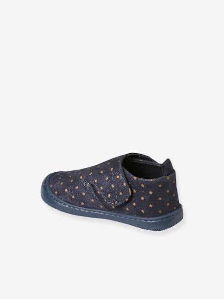Indoor Shoes in Smooth Leather with Hook-&-Loop Strap, for Babies printed blue - vertbaudet enfant 