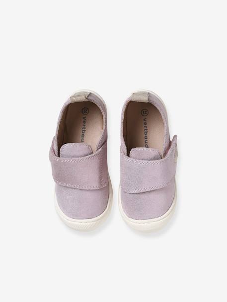 Indoor Shoes in Smooth Leather with Hook-&-Loop Strap, for Babies printed pink+rose - vertbaudet enfant 