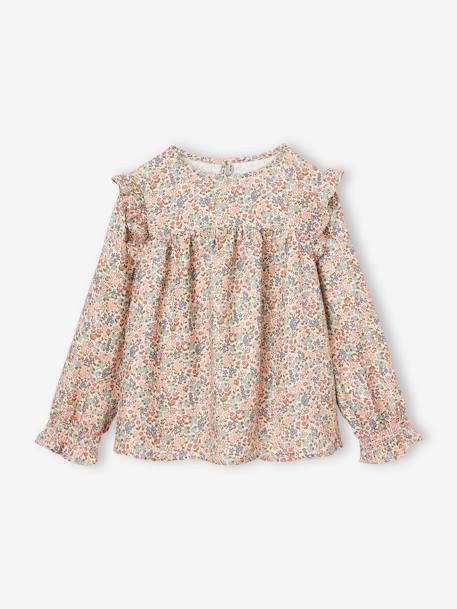 Floral Blouse with Ruffled Sleeves for Girls rosy - vertbaudet enfant 