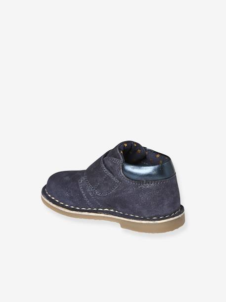Boots in Iridescent Leather with Hook & Loop Strap, for Babies navy blue - vertbaudet enfant 