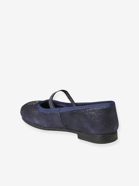 Leather Ballerina Pumps with Glitter for Girls, Designed for Autonomy navy blue - vertbaudet enfant 
