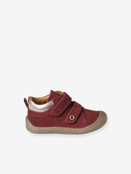Pram Shoes in Soft Leather, Hook&Loop Strap, for Babies, Designed for Crawling bordeaux red+fuchsia+pale yellow+rose - vertbaudet enfant 