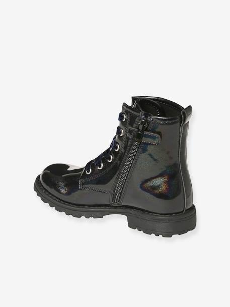 Bottines enfant fille vernies synthétique zippées noir+noir imprimé - vertbaudet enfant 
