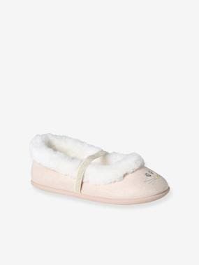 -Ballet Pump Slippers with Elastic & Faux Fur for Children