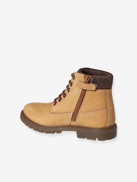 Leather Boots with Lug Soles, Laces & Zips, for Junior camel - vertbaudet enfant 