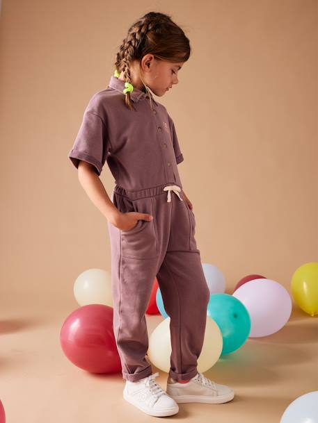 Short Sleeve Fleece Jumpsuit for Girls mauve - vertbaudet enfant 