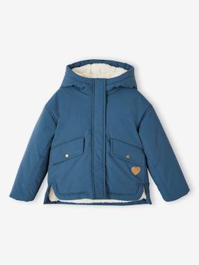 -Short Parka with Hood & Sherpa Lining for Girls