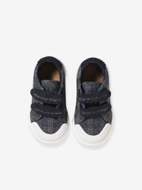 Hook&Loop Textile Trainers for Babies chequered blue+chequered grey - vertbaudet enfant 