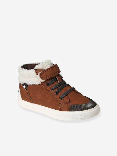 Baskets enfant garçon synthétique à scratchs et lacets élastiqués marron - vertbaudet enfant 