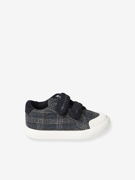 Hook&Loop Textile Trainers for Babies chequered blue+chequered grey - vertbaudet enfant 