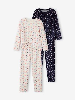 Girls-Nightwear-Pack of 2 Hearts Pyjamas in Velour for Girls