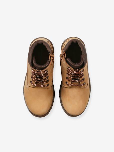 Leather Boots with Lug Soles, Laces & Zips, for Junior camel - vertbaudet enfant 