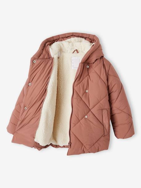 Padded Coat with Hood & Sherpa Lining for Girls blush - vertbaudet enfant 