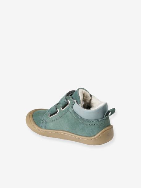 Pram Shoes in Soft Leather, Lined in Fur, for Babies, Designed for Crawling green - vertbaudet enfant 
