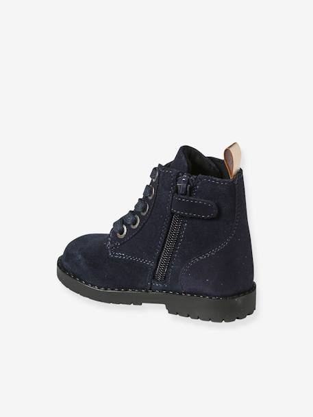 Leather Boots with Laces & Zips for Babies navy blue - vertbaudet enfant 