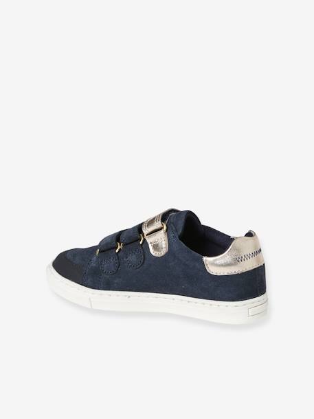 Baskets enfant fille en cuir à scratchs marine+marron+noir - vertbaudet enfant 