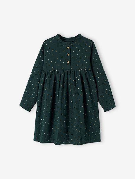 Printed Dress in Cotton Gauze for Girls beige+BROWN DARK ALL OVER PRINTED+Green/Print+grey blue+red - vertbaudet enfant 