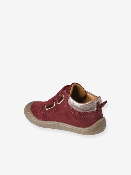 Pram Shoes in Soft Leather, Hook&Loop Strap, for Babies, Designed for Crawling bordeaux red+fuchsia+gold+pale yellow+rose - vertbaudet enfant 