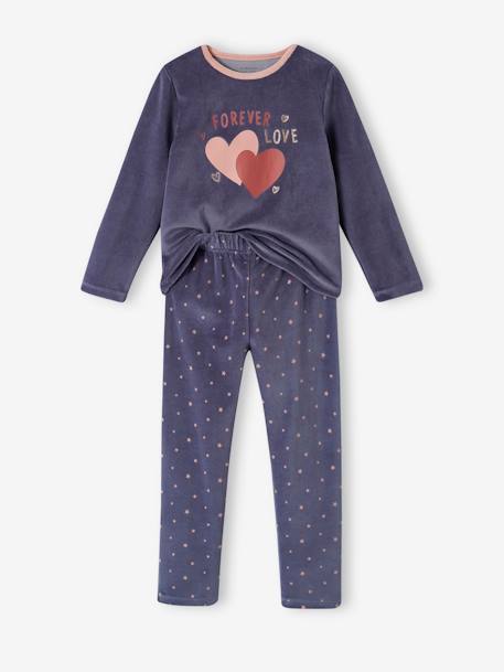 Pack of 2 'Love' Pyjamas in Velour for Girls old rose - vertbaudet enfant 