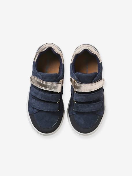 Baskets enfant fille en cuir à scratchs marine+marron+noir - vertbaudet enfant 