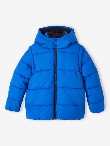 Hooded Jacket with Detachable Sleeves, Polar Fleece Lining, for Boys electric blue - vertbaudet enfant 