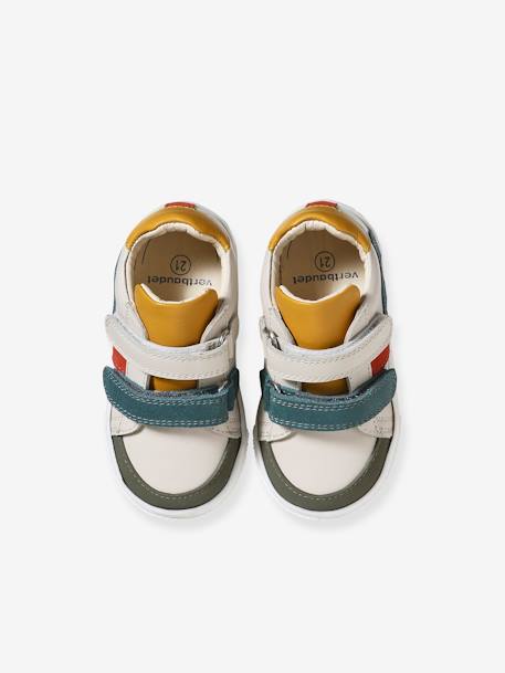 Hook&Loop Leather Trainers for Babies ecru+set white - vertbaudet enfant 