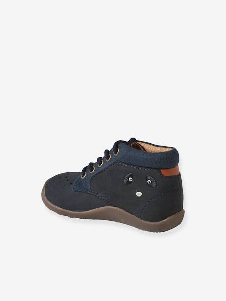 Pram Shoes in Soft Leather with Laces, for Babies, Designed for Crawling navy blue - vertbaudet enfant 